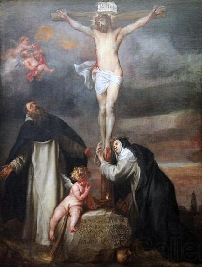 Anthony Van Dyck Christ on the Cross with Saint Catherine of Siena, Saint Dominic and an Angel France oil painting art